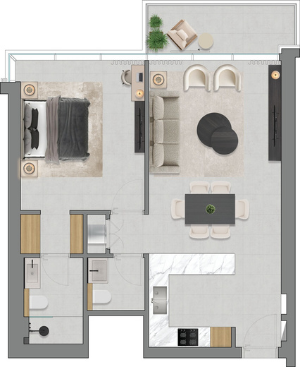 1 bedroom floor plan RR Avenue